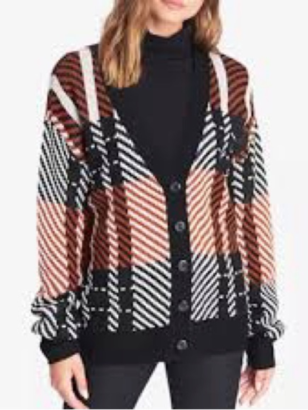Sanctuary Black, Brown & White Plaid V-Neck Cardigan
